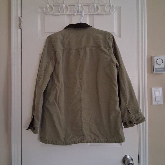 Lands' End Women's Medium Petite Khaki Green Plaid Lined Canvas Chore Coat - Picture 3 of 14